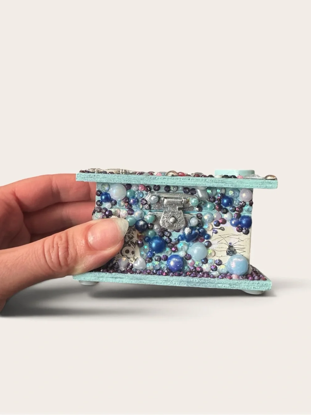 Tim Burton, the corpse bride Themed Beaded Blue Decorative Jewelry Trinket Box